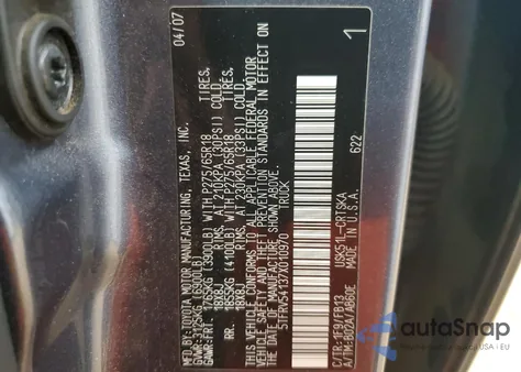 2007 Toyota Tundra Double Cab Sr5 from USA, damaged, VIN 5TFRV54137X010970